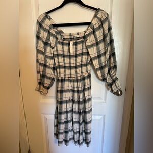 Madewell Plaid Long Sleeve Dress - Black and Cream